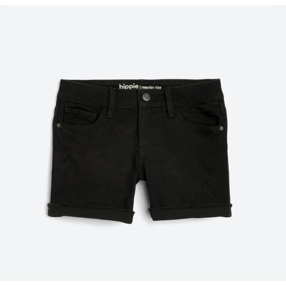 Hippie Girl Cassedy Black Denim Cuffed Shorts Stretch Casual Minimalist Size 8